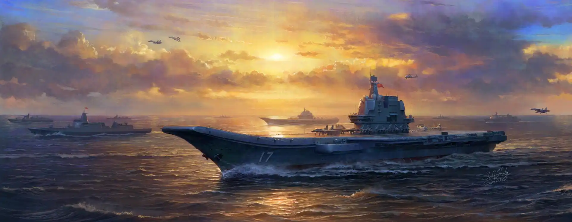 非常棒的一组"航空母舰"插画作品!欣赏专属于大洋巨舰的美感!