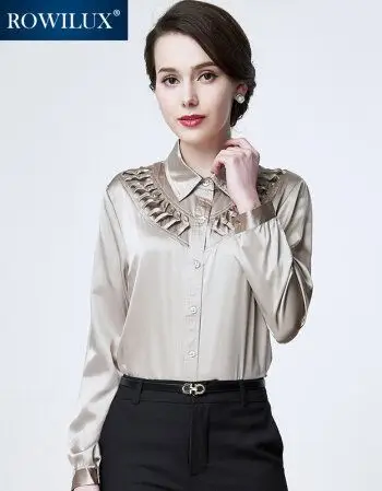 轻奢时尚品牌罗威女装2016夏季新款大码纯色丝衬衫女长袖中长款桑蚕丝