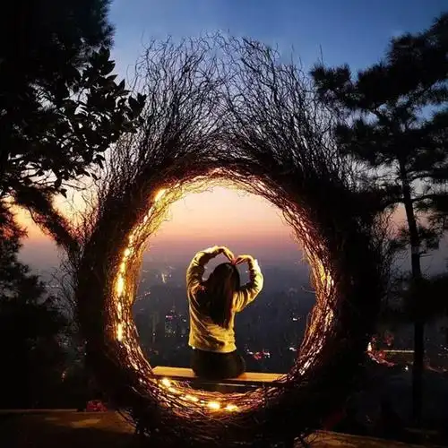 户外秋千吊篮网红鸟巢景点打卡爱心圆形悬挂摇摇椅创意带灯休闲椅