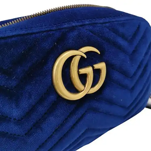 "瑕疵折扣"gucci/古驰深蓝色丝绒女士单肩包z2