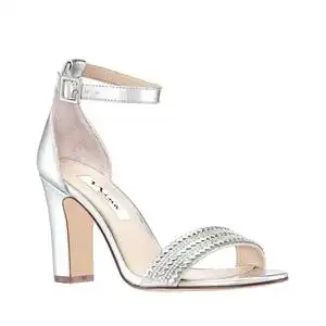 nina/妮娜女凉鞋一字带高跟粗跟时尚水钻布面正品9372026