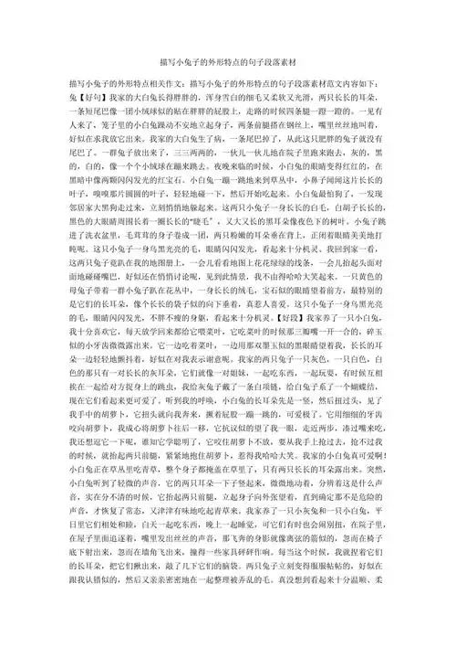 描写小兔子的外形特点的句子段落素材