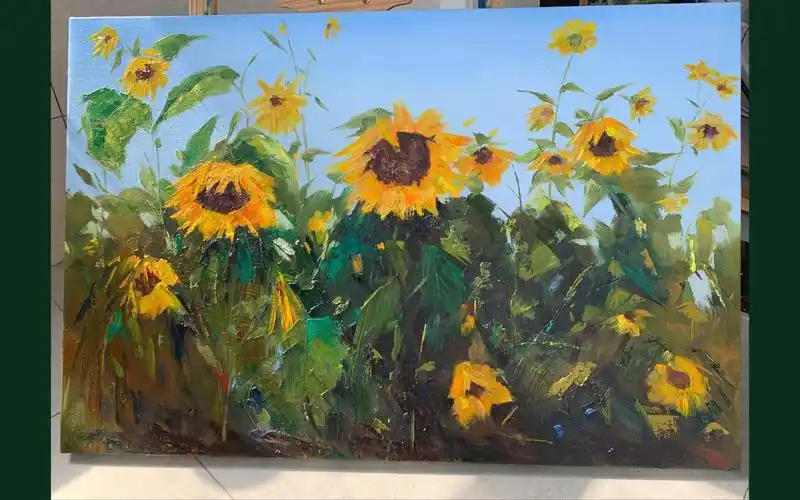 油画 纯手绘的油画作品,尺寸60×90cm带框全新向日葵油画,喜欢的私信