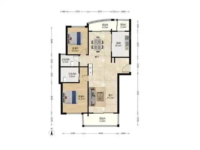 实价房! 百汇园二期 中区大两房 南北通透
