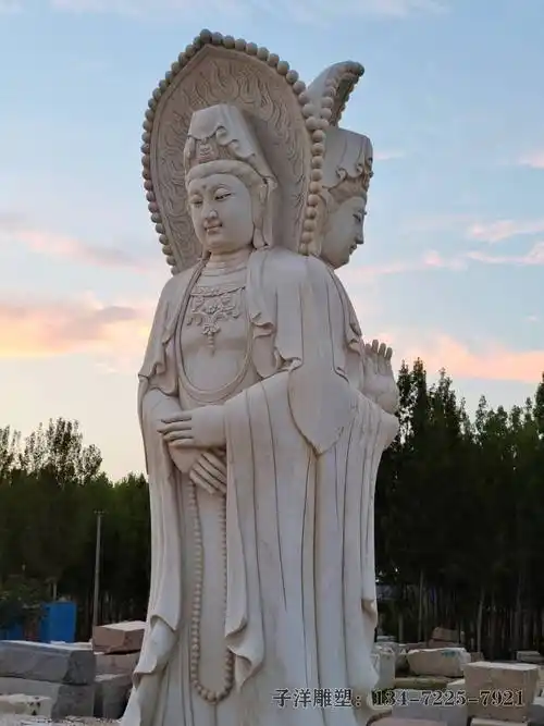 寺庙供奉汉白玉三面观音菩萨石雕像 石雕南海观音菩萨雕像图片欣赏