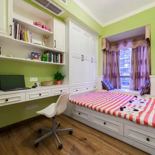 儿童房榻榻米定制 北欧风整体衣柜书桌柜组合床 卧室飘窗柜定做