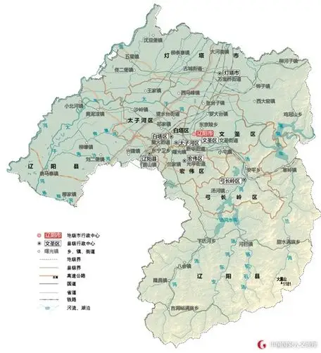 辽阳市下辖一个县(辽阳县),一个市(灯塔市),五个区(白塔区,文圣区