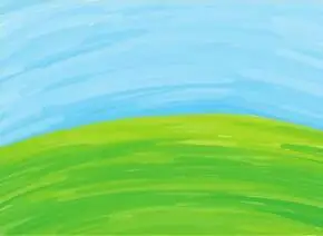 1.调出浅绿色,在画纸上用大号笔画出草地.2.