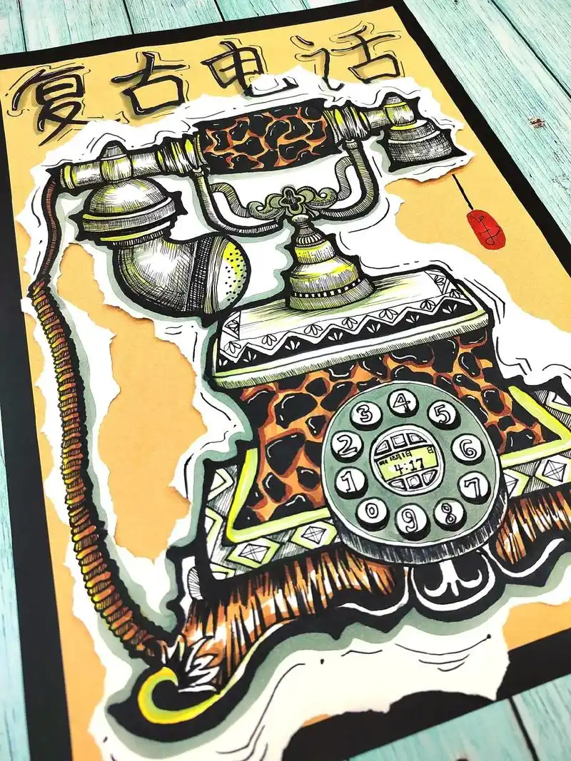 来上美术课啦～(速写复古电话)#手绘 #一起学画画 #马克笔 - 抖音