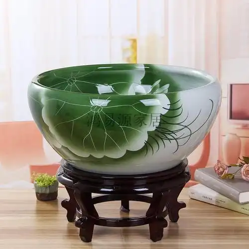 预售年后发货景德镇陶瓷鱼缸大号青花养金鱼缸睡碗莲盆缸乌龟缸盆客厅