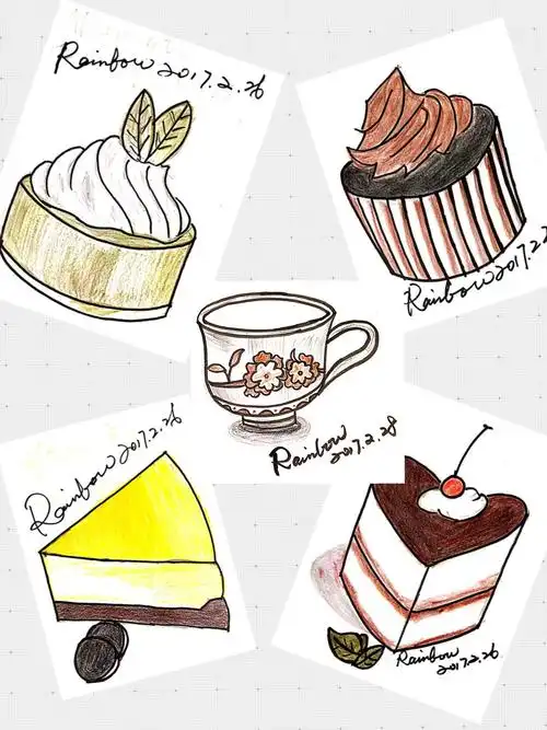 甜点简笔画5张可爱的甜点蛋糕手绘简笔画!