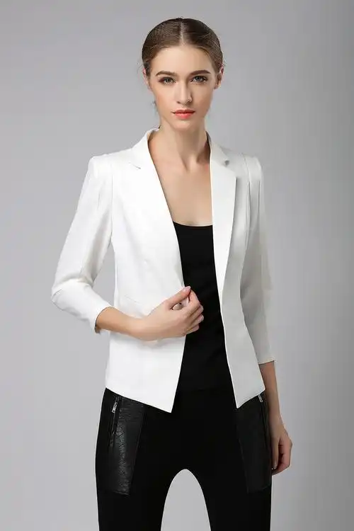 902新款春秋女士小西装女白色修身小西服女夏 七分中袖ol一粒扣薄短