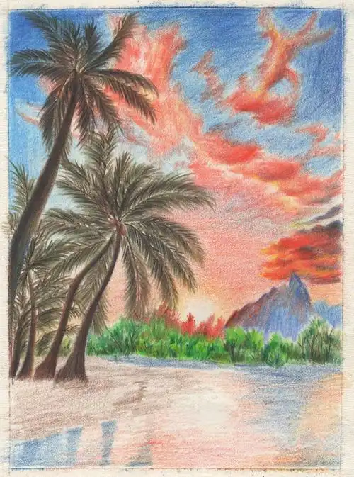 彩铅风景11--《落日晚霞》 - 简书