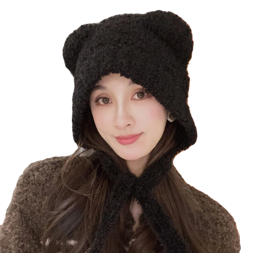 可爱泰迪咖绑带小熊帽子女秋冬季羊羔绒软糯保暖大头围素颜护耳帽