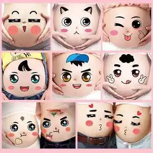 3d拍照肚皮贴双胞胎孕妇猪宝宝妈咪怀孕期贴画肚子照片搞笑笑脸