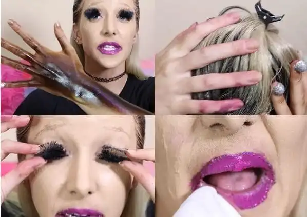 辣眼睛女网红直播涂100层化妆品