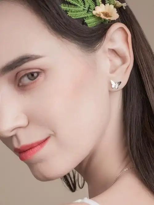 潮时尚银耳饰气质网红海盗船银饰蝴蝶耳钉简约女小巧耳环2020新款