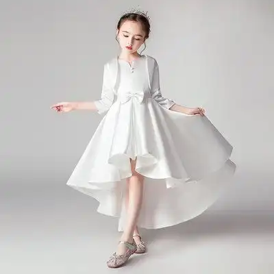 4女童礼服拖尾公主裙5披肩简约钢琴演出服6演讲比赛7缎面礼服12岁