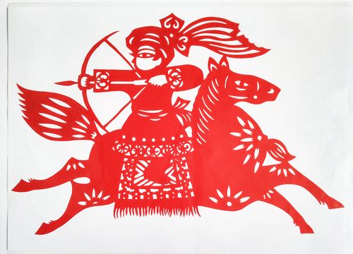 骑马射箭民族风俗人物剪纸纯手工窗花红宣纸中国特色礼品 马 蒙古