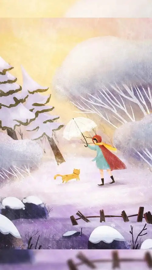 商业插画下雪天的偶遇