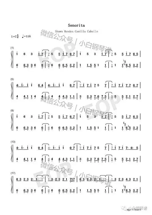 琴谱senoritashawnmendescamilacabello含简谱