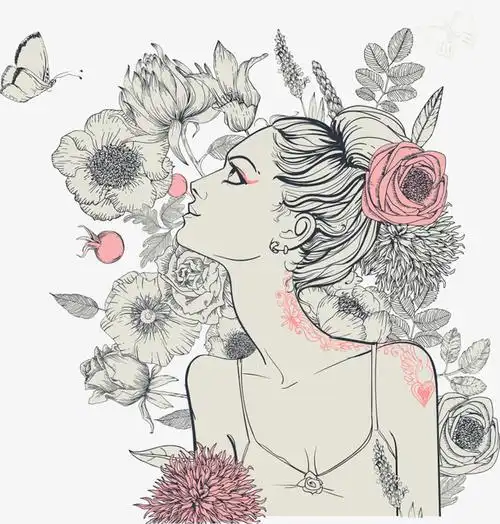 矢量卡通蝴蝶与女人插画