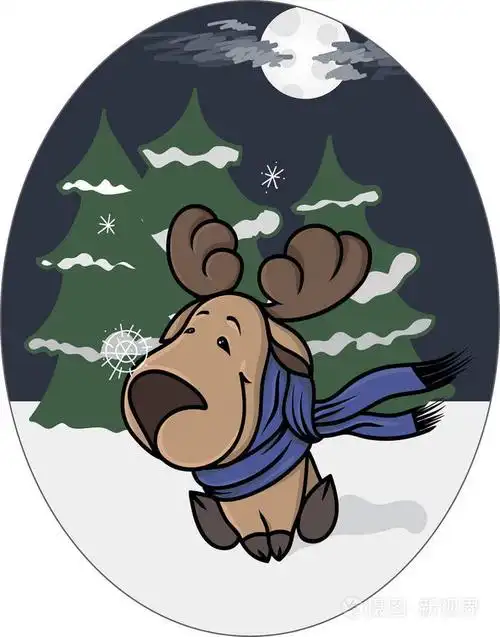 矢量插图.小驼鹿在冬天森林的背景下