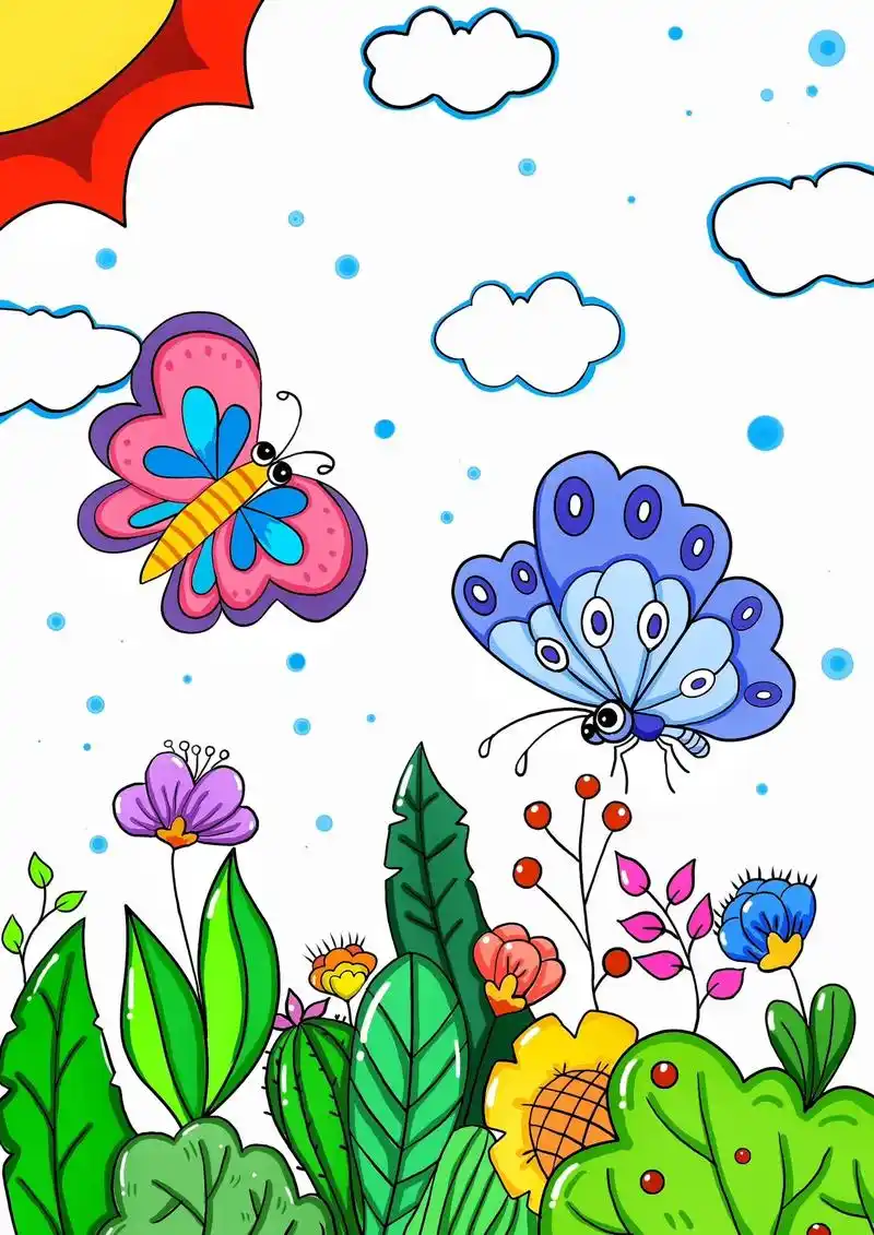 蝴蝶创意儿童画,春日主题画,#创作灵感 #蝴蝶简笔画 #五一 - 抖音