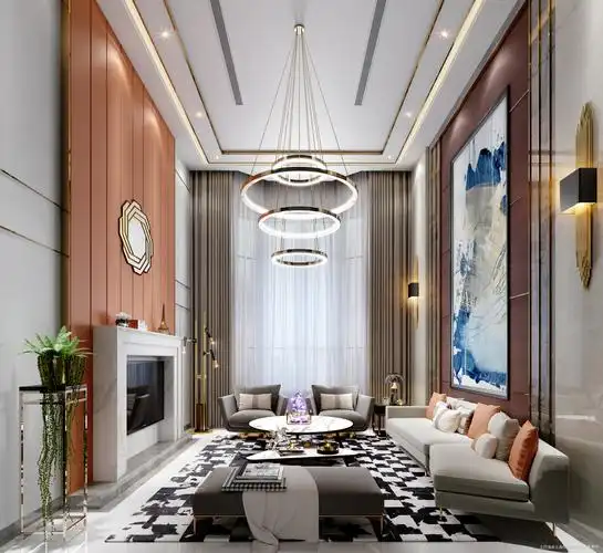 悠雅200平现代复式客厅设计图复式现代简约家装装修案例效果图