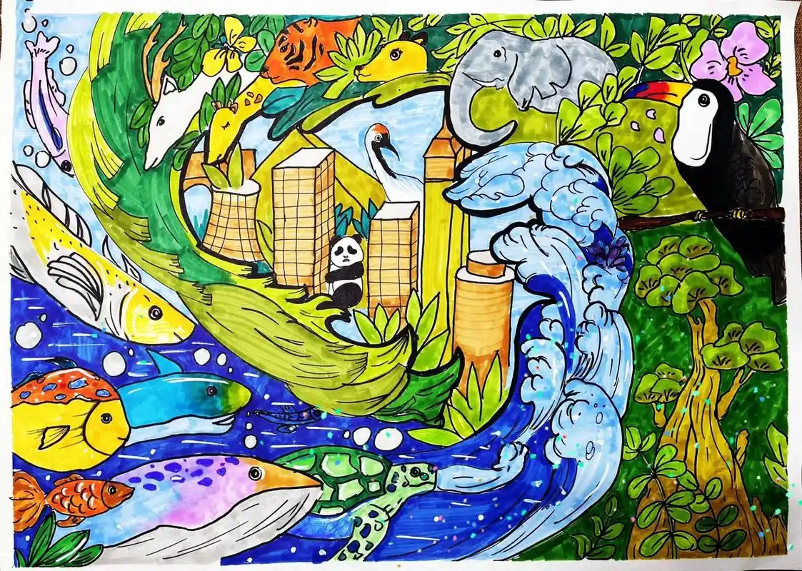 绿色家园主题绘画 唤醒"绿色之心",实施"绿色计划",开展"绿色行动".