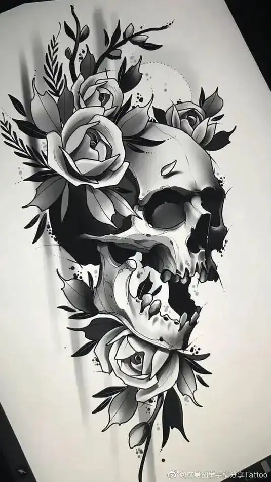 黑灰骷髅纹身图案分享#tattoo #手稿分享 - 抖音