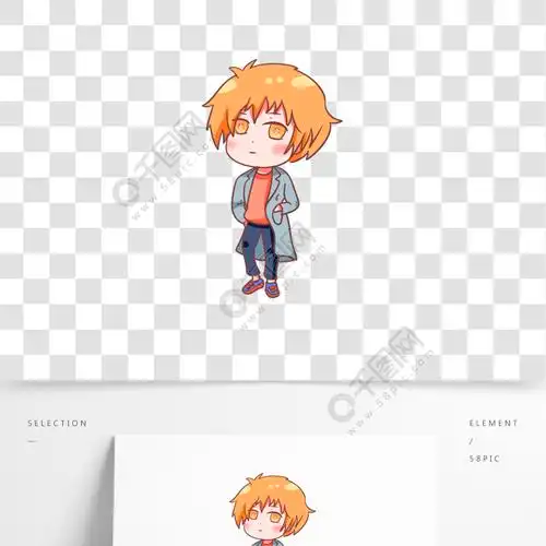 原创手绘q版人物认真脸的男孩png格式