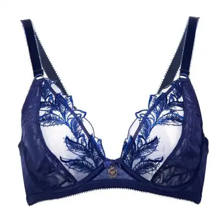 emporio armani 阿玛尼 女士深蓝色锦纶氨纶带钢圈蕾丝薄款文胸