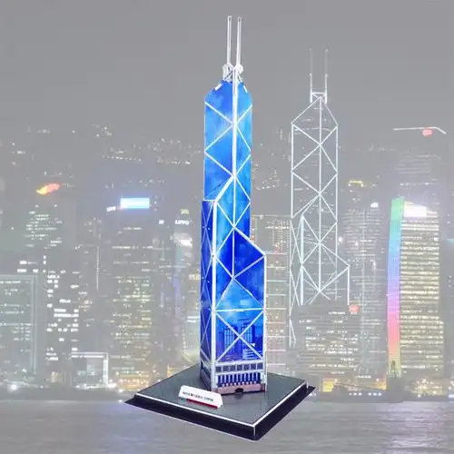 香港中银大厦立体拼图拼装模型3d纸模建筑地标diy益智玩具