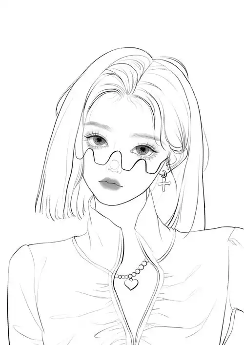 线稿|酷盖女孩