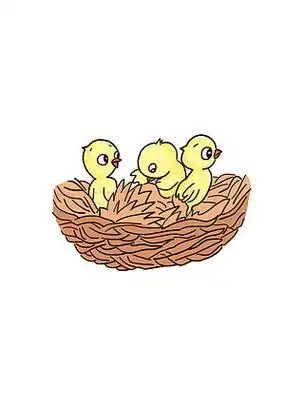 手绘鸟窝和三只小鸟