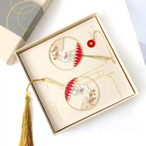 中国风创意镂空金属书签春夏秋冬书签复古精致团扇书签送老师礼品