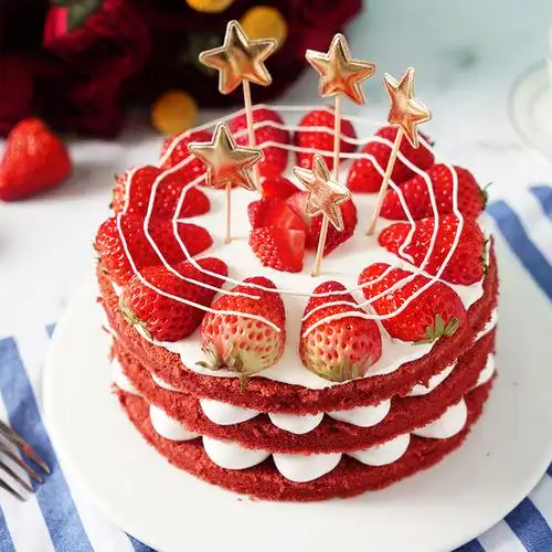 无糖草莓丝绒动物奶油蛋糕网红生日蛋糕北京上海新鲜蛋糕
