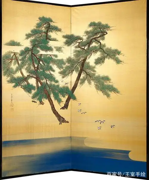 松树屏风画日式