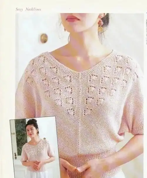 棒针:可心 从领口开始织的短袖蝙蝠衫