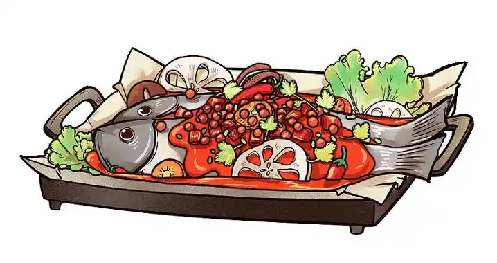 手绘国潮食物烤鱼美食插画png元素