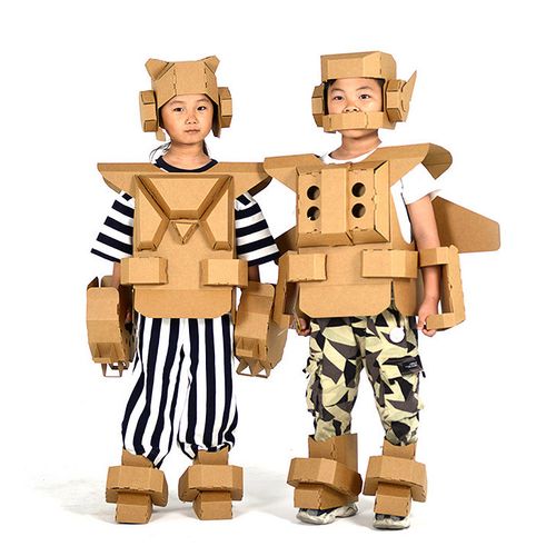 儿童可穿戴纸板铠甲纸箱盔甲环保手工diy玩具纸质涂鸦机器人套装