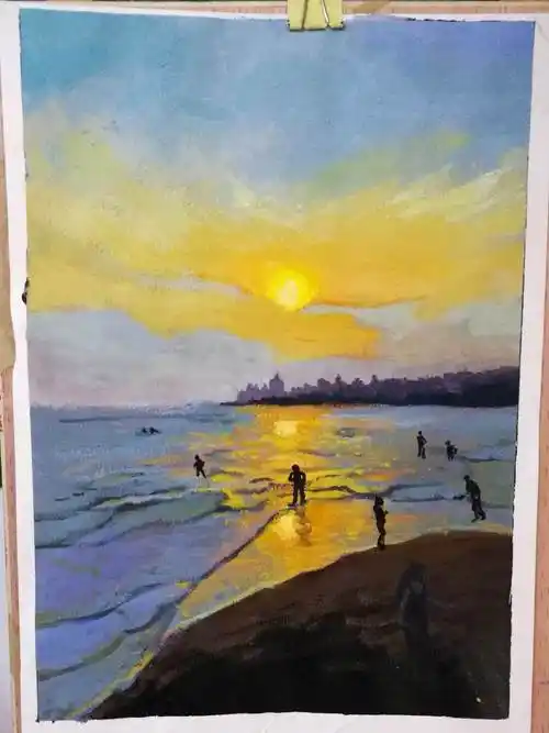 第一次录视频,希望能记录快乐水粉日出风景画图片(2)_学识网黄山日出