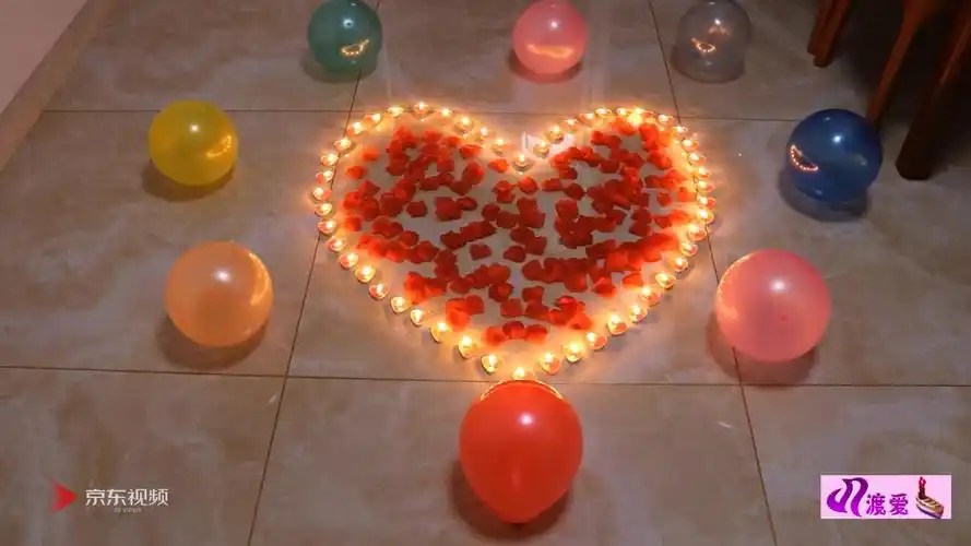 渡爱心形蜡烛无烟七夕情人节浪漫求婚布置生日气球花瓣创意表白道具灯