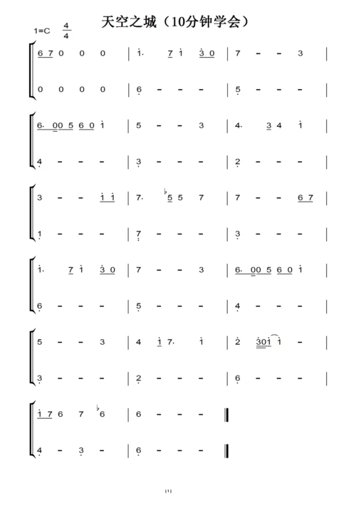 天空之城(10分钟学会)(原版)钢琴双手简谱 钢琴谱 钢琴简谱