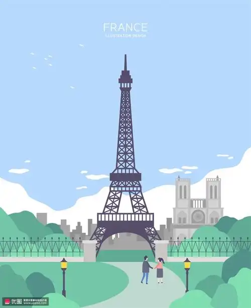 法国巴黎铁塔地标建筑风景旅行插画