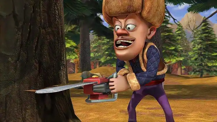 熊出没:光头强偷偷砍树,被熊二发现,吓得撒腿就跑!