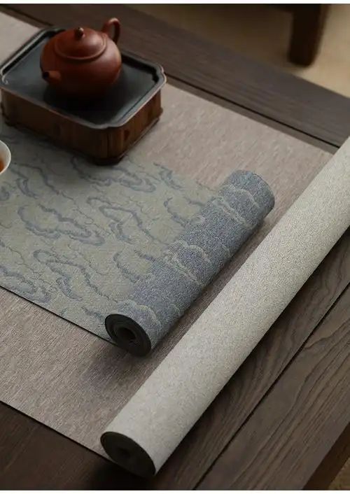 禅意茶席套装布中式日式棉麻布茶旗茶桌茶垫布茶具茶旗雨丝咖啡色40