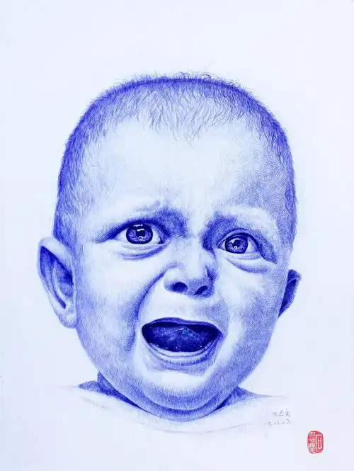 圆珠笔画你上次哭鼻子还记得是啥时候吗