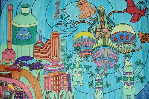 初中一年级中学生科幻画《新型能源处理机》赏析